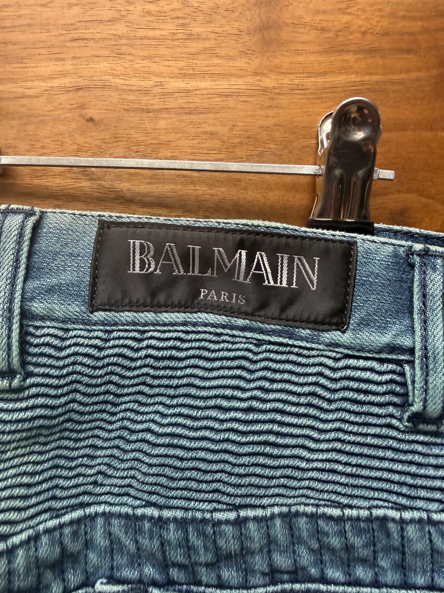 Balmain Blue Biker Knee ‘Double Zip’ Moto Skinny Jeans