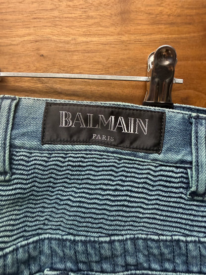 Balmain Blue Biker Knee ‘Double Zip’ Moto Skinny Jeans