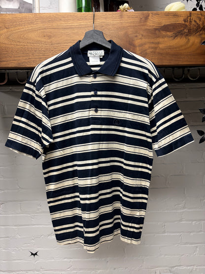 Vintage 1980s Gucci Black/White ‘GG Interlock Logo’ Striped Polo