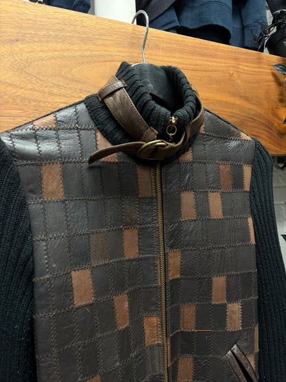 Chloe Mixed ‘Geometric’ Tiled Leather Ribbed Knit Sweater