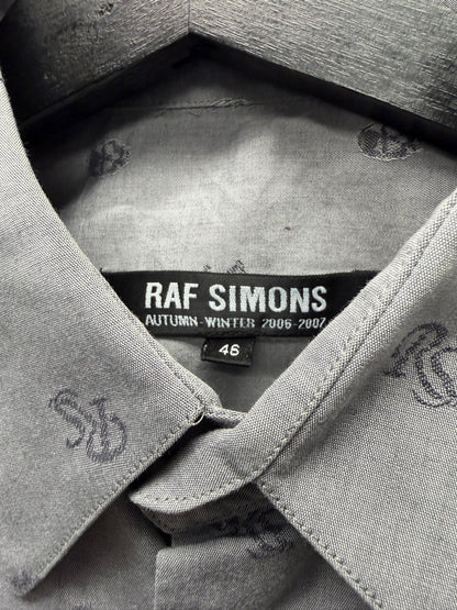 AW2006 Raf Simons ‘Iconography Monogram’ Grey Skull/RS Logo Button Up Shirt