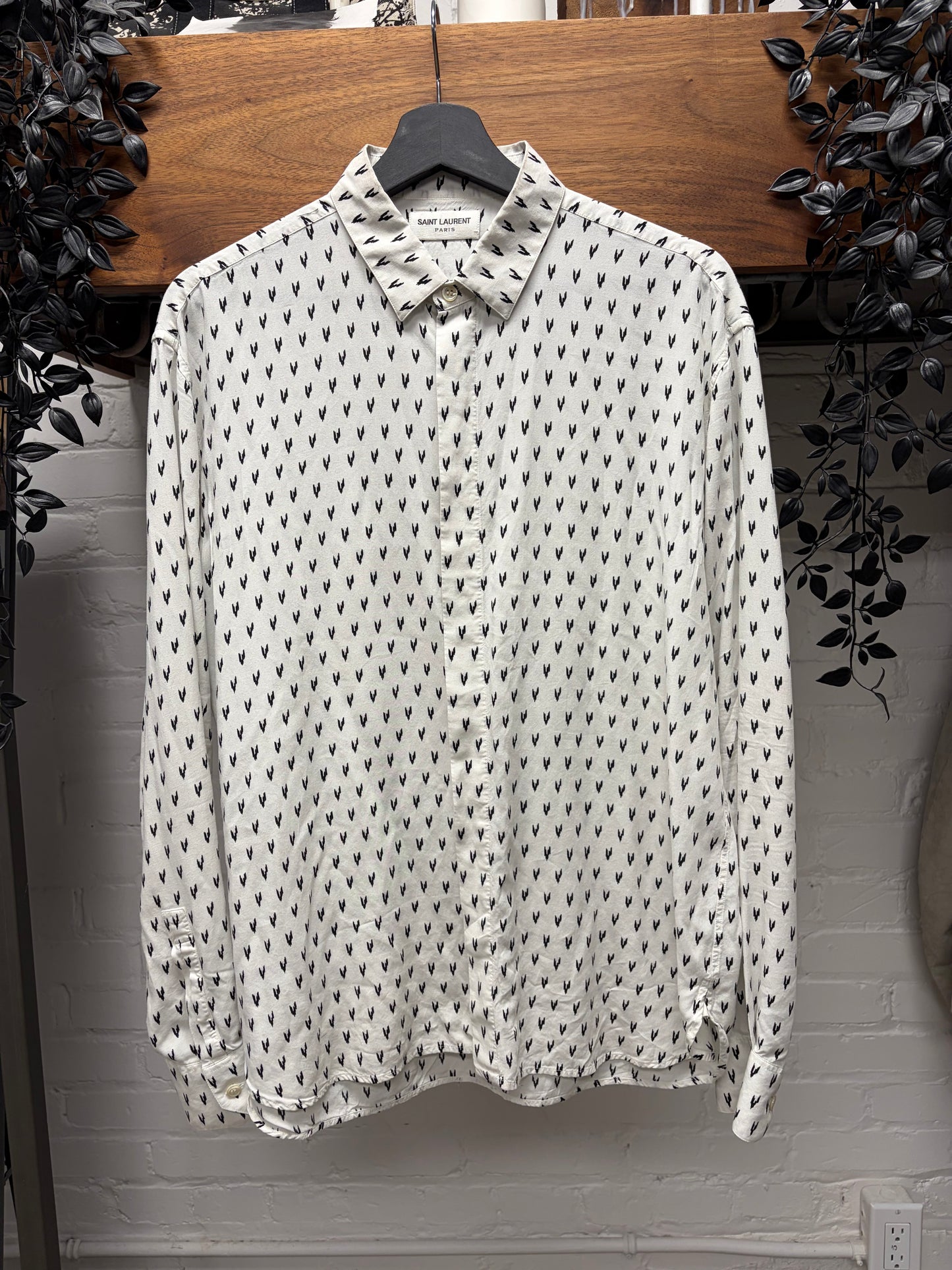 Saint Laurent ‘Lightning’ White Silk Button Up Shirt