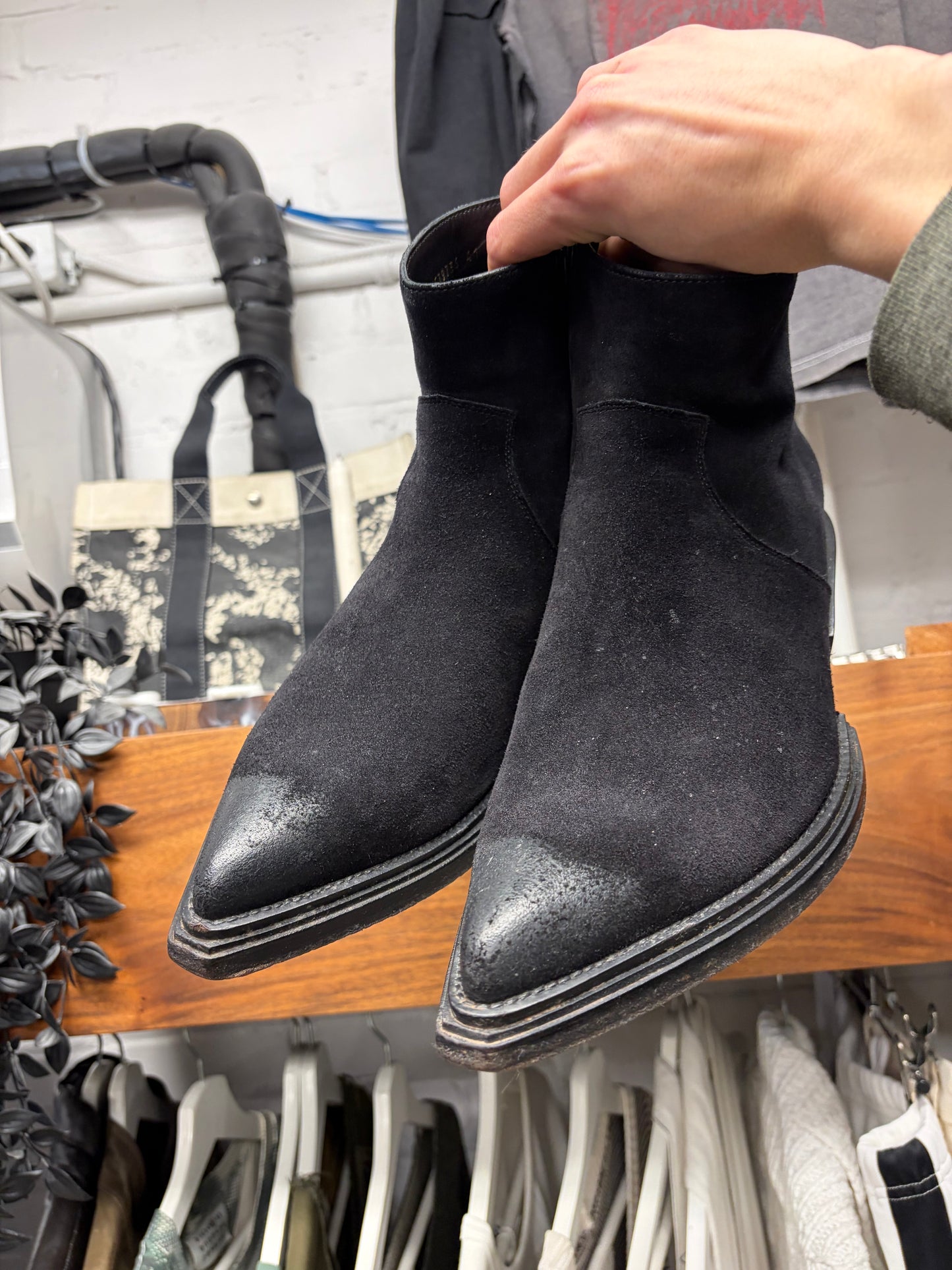 Balenciaga ‘Santiago’ Waxed Black Suede Pointed Toe Boots