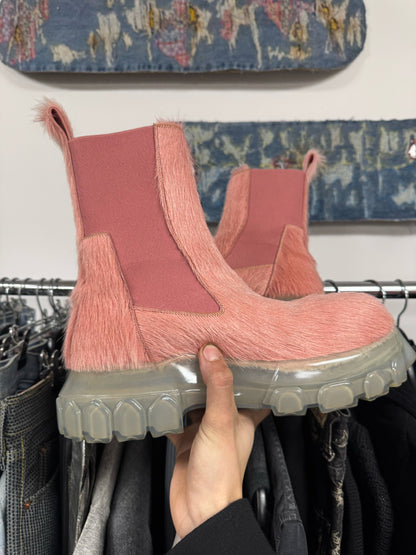 Rick Owens Pink Pony-Hair Tractor Boots