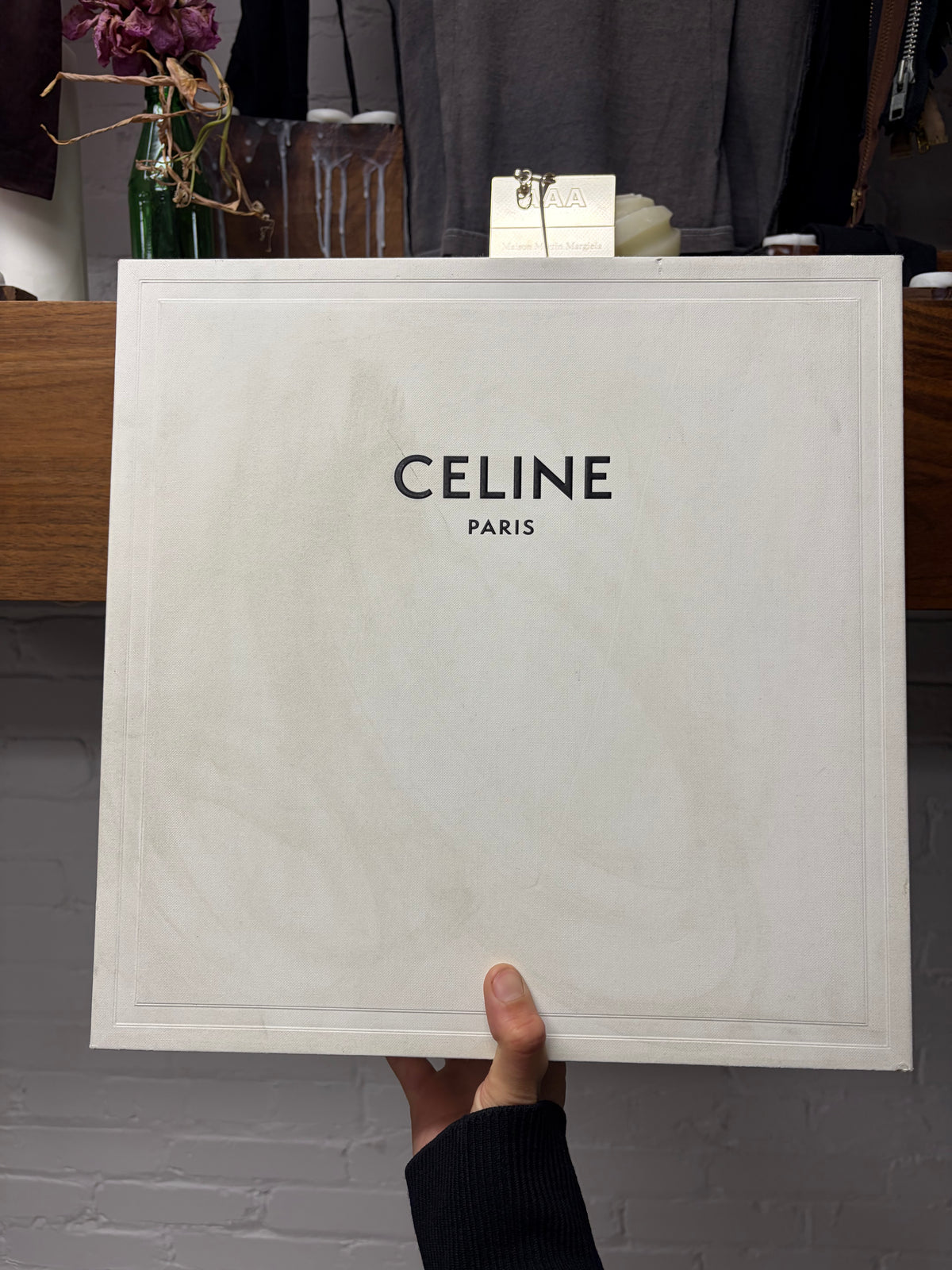 Celine 'Break' Cream/Red Mid Top
Leather Court Sneakers