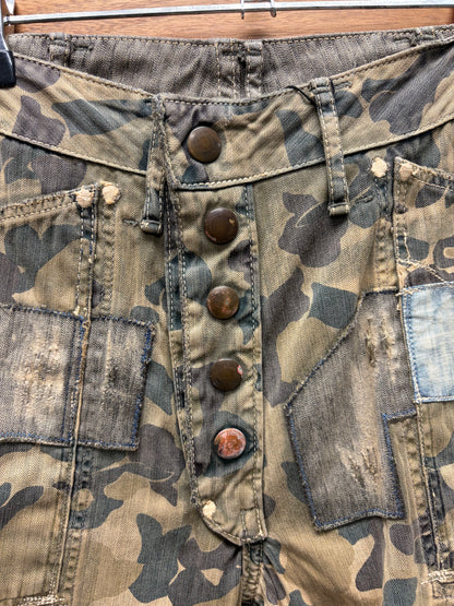 Kapital Repaired Camoflage Denim Boro Shorts