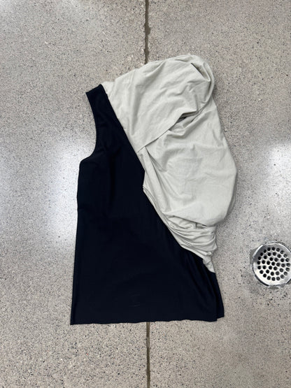 AW2022 Rick Owens ‘Strobe’ Layered Cotton Pearl/Black Sleeveless Top