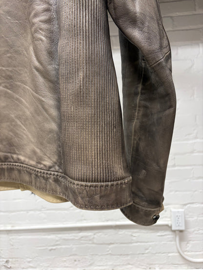 Carpe Diem ‘Type 1’ Brown Natural Patina Leather Trucker Jacket