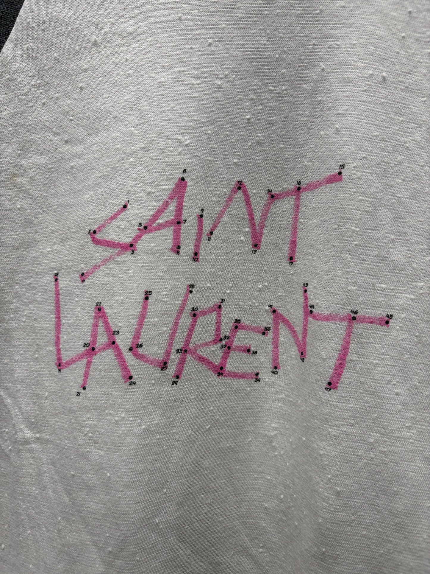 2018 Saint Laurent ‘Constellations’ White/Pink Baseball Sleeve Shirt