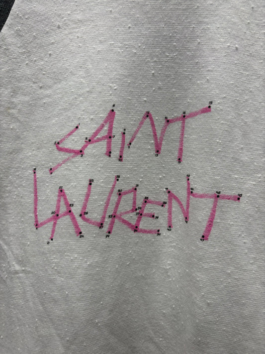 2018 Saint Laurent ‘Constellations’ White/Pink Baseball Sleeve Shirt