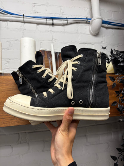 Rick Owens Black/Milk Canvas ‘Ramones’ High Top Sneakers