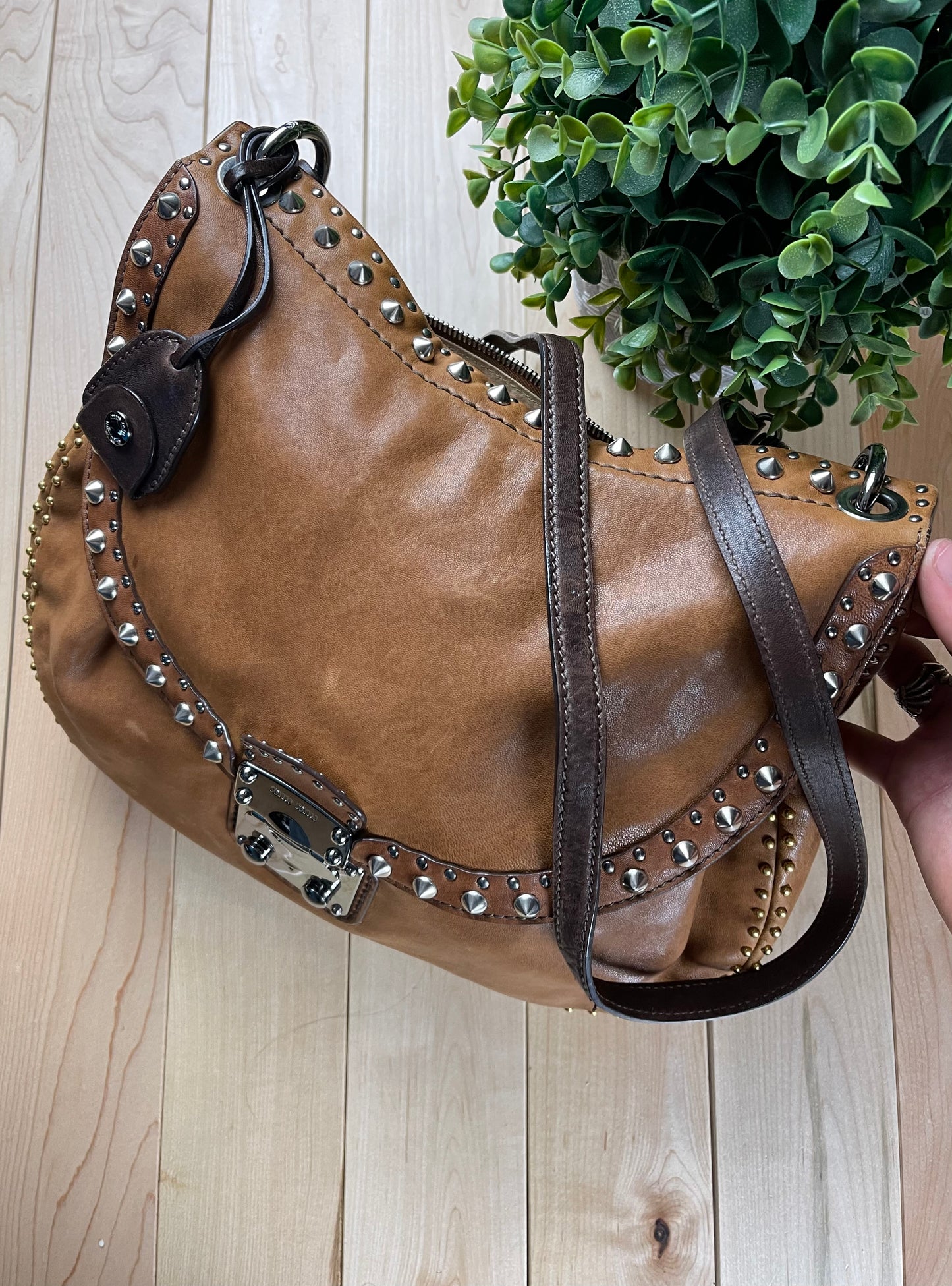 Miu Miu Studded Brown Leather Crossbody/Shoulder Bag