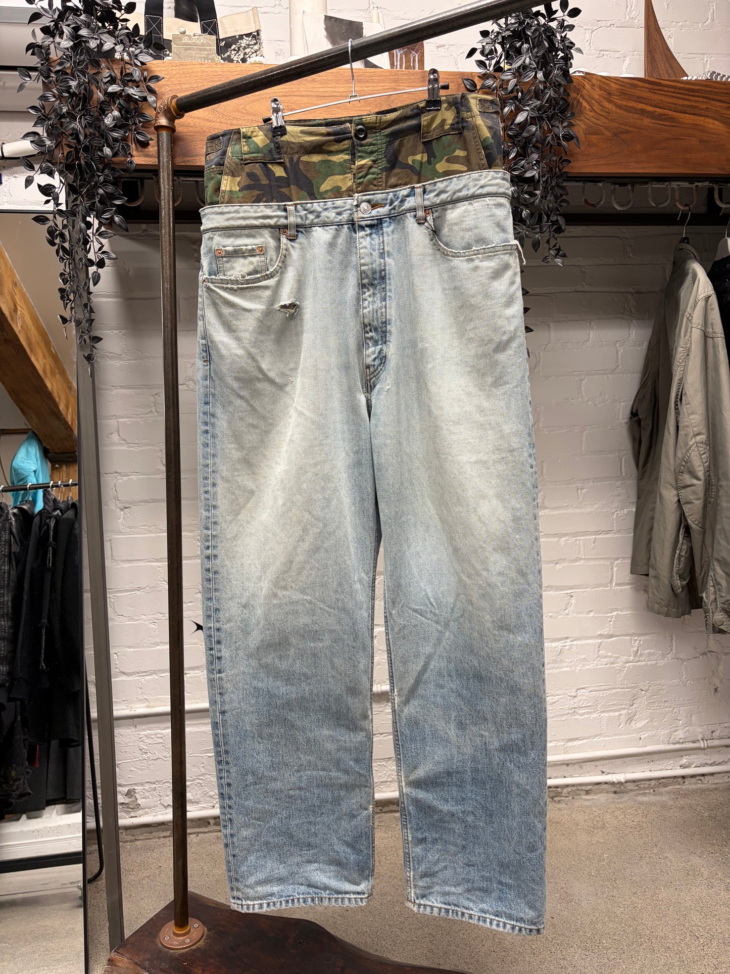 2021 Balenciaga ‘Double Waist’ Camo/Light Wash Baggy Denim