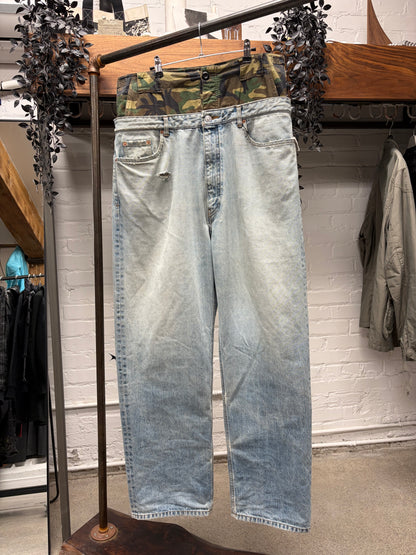 2021 Balenciaga ‘Double Waist’ Camo/Light Wash Baggy Denim