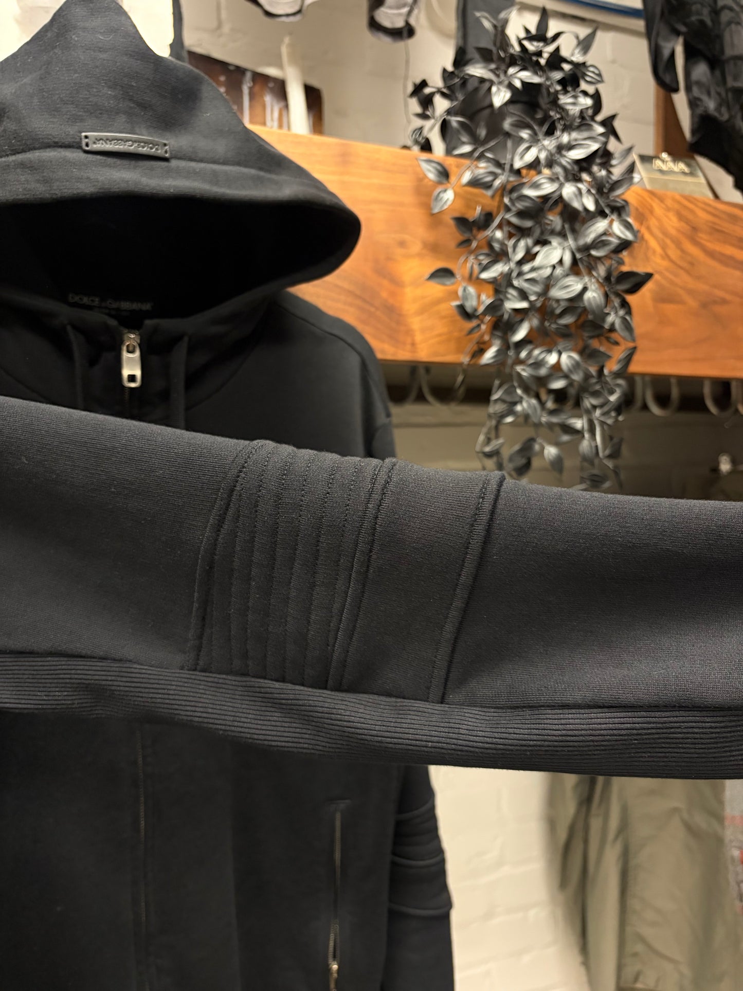 Dolce & Gabbana ‘Mainline’ Black Zip-Up Hoodie with Leather Patch