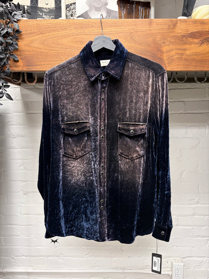 SS2019 Saint Laurent Silk/Crushed 'Velvet Gradient' Purple Button Snap Shirt