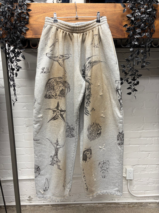 SS2024 Balenciaga ‘Tattoo’ Grey Dirt Washed Baggy Sweatpants