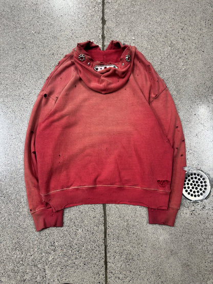 2024 Kapital ‘Gemstone’ Studded Sun-Fade Red Pullover Hoodie
