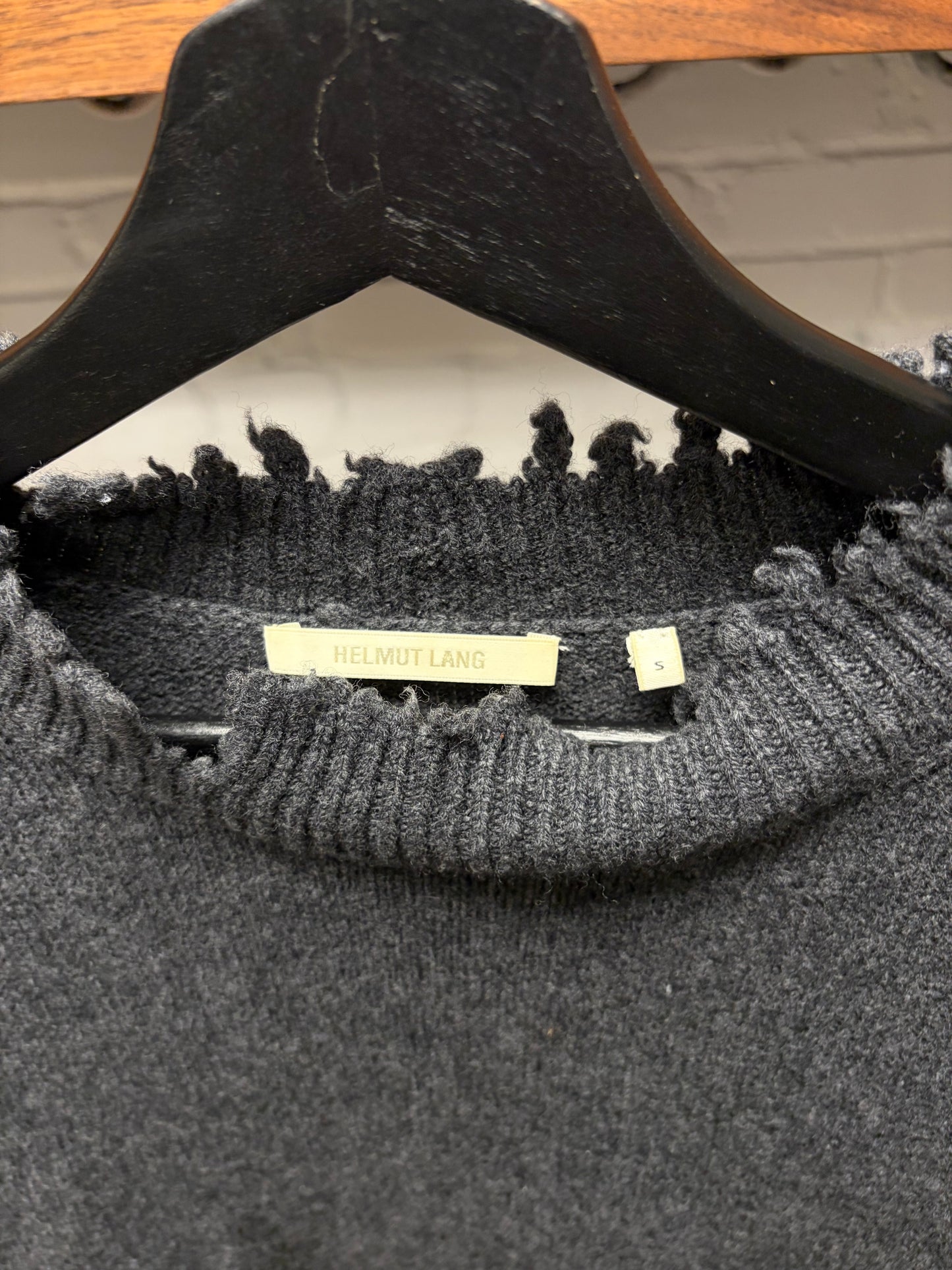 Helmut Lang Cropped Grey Raw Hem Distressed Sweater