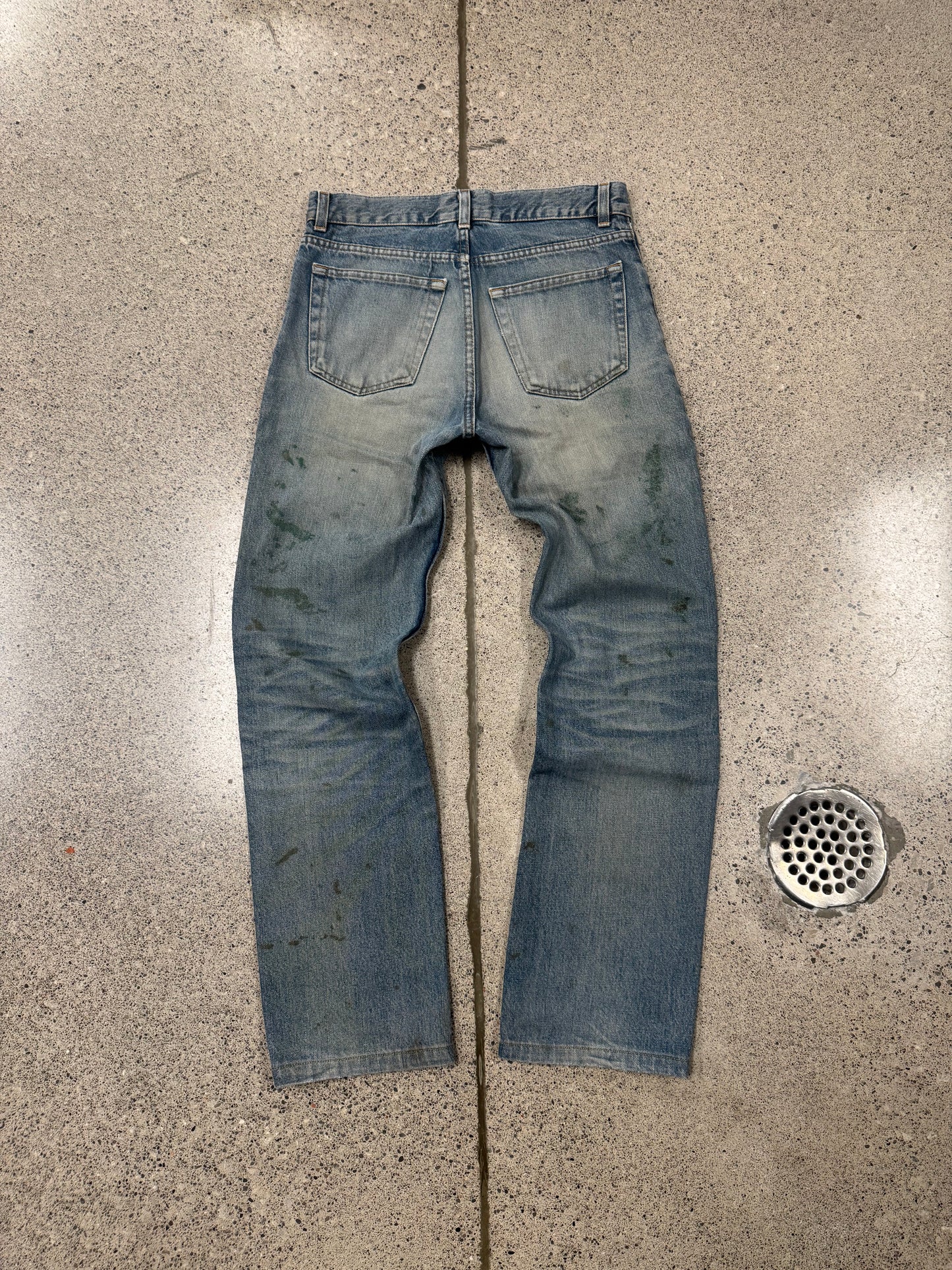 1999 Helmut Lang ‘Painter’ Washed Blue/Green Bootcut Denim