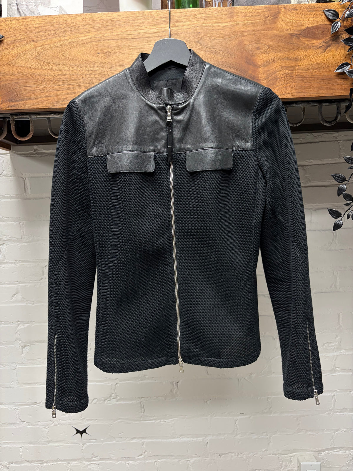 Prada Black Lambskin Leather/Mesh Hybrid Sport Jacket
