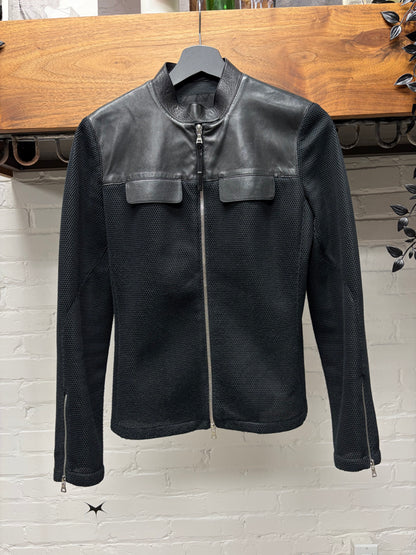 Prada Black Lambskin Leather/Mesh Hybrid Sport Jacket