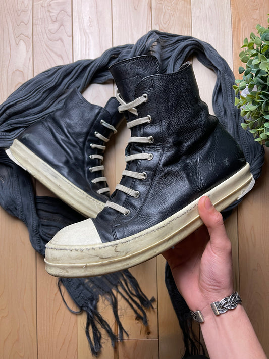 Rick Owens Mainline Leather Ramones High Top Sneakers