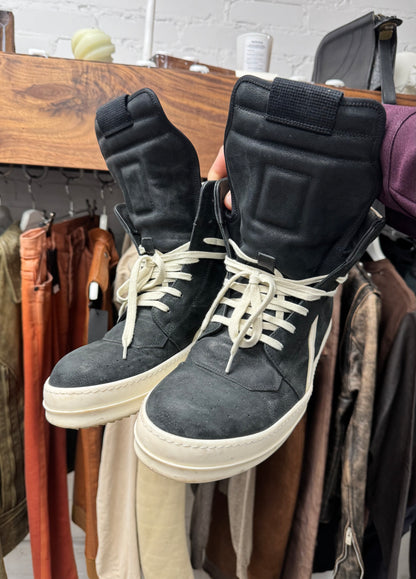 Rick Owens Black/Milk Suede ‘Geobasket’ High Top Sneakers