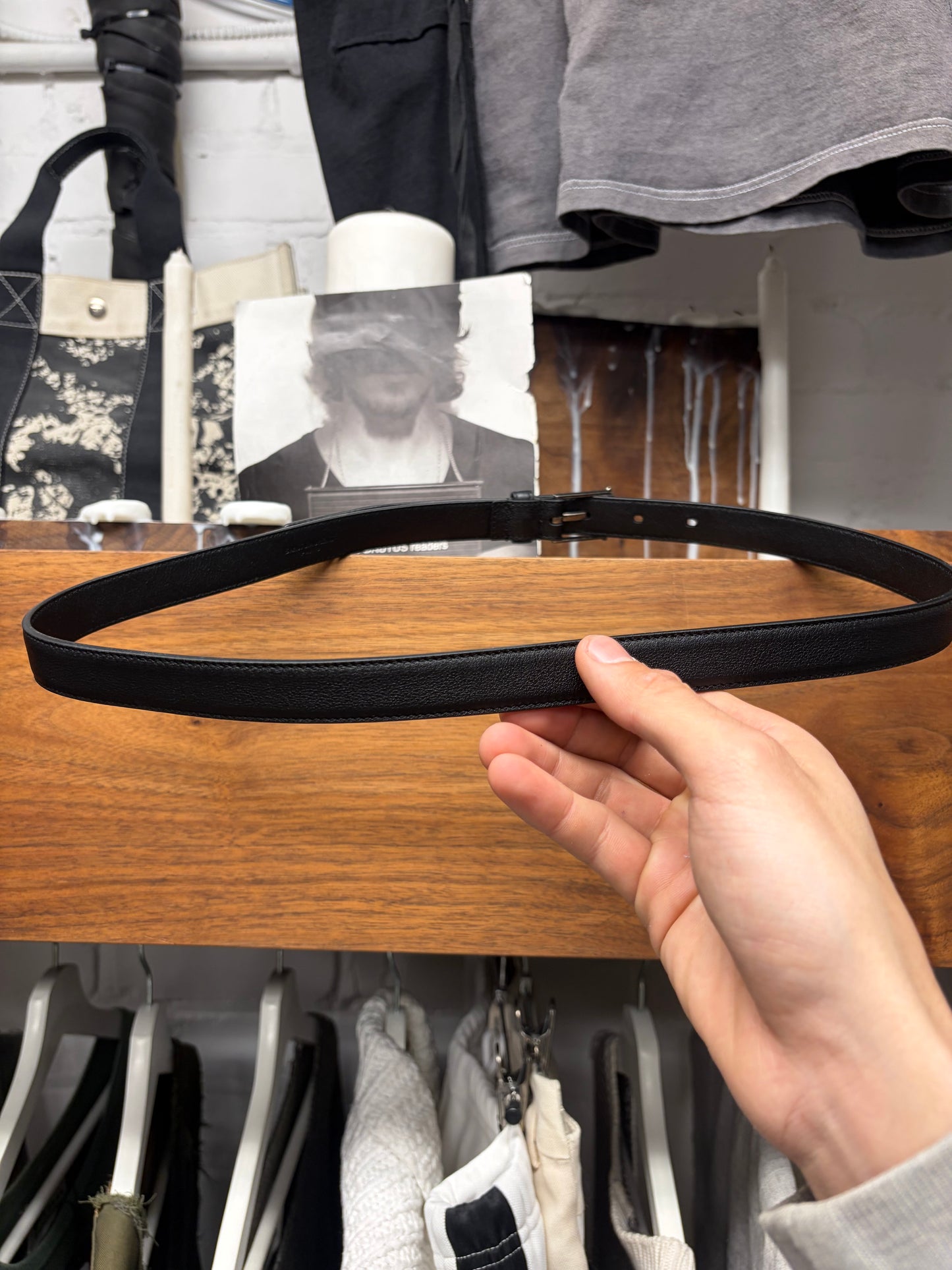 Saint Laurent ‘Minimalist’ YSL Logo Thin Leather Belt