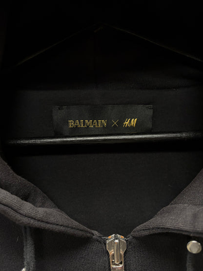 AW2015 Balmain x H&M Leather Moto Padded Black Biker Zip-Up Hoodie