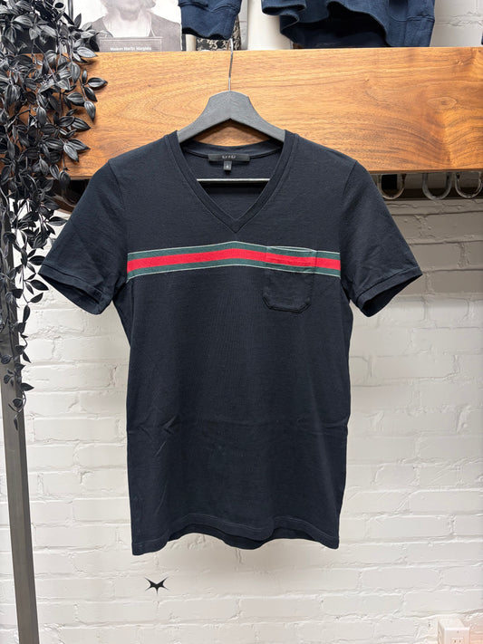 2000s Gucci Striped Red/Green V-Neck Shirt