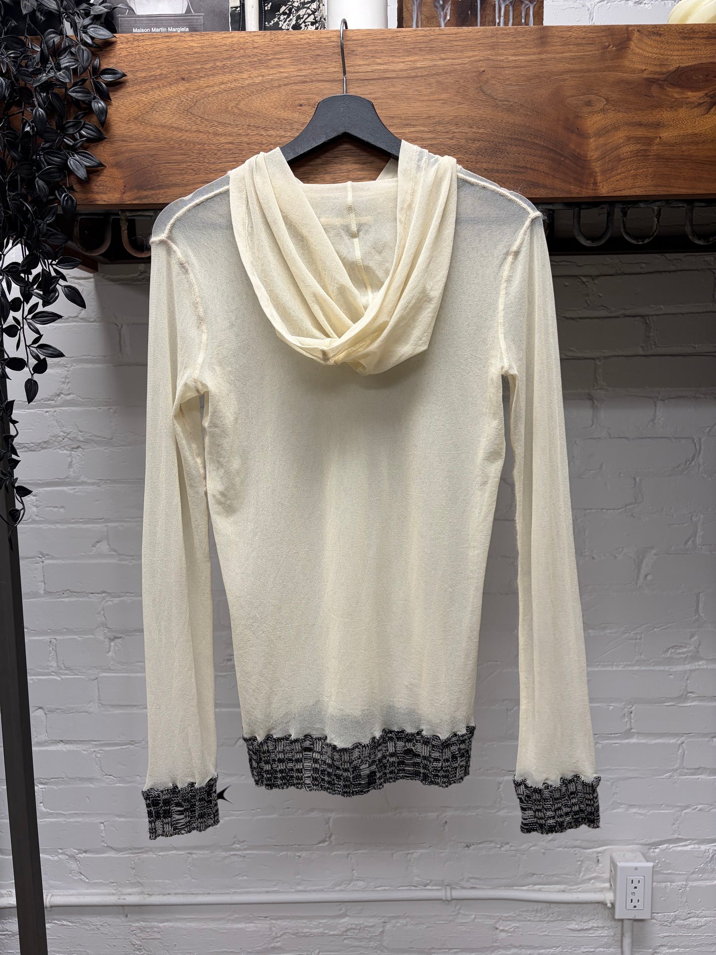 Vintage Jean Paul Gaultier Sheer Mesh Hoodie with Wool Trim