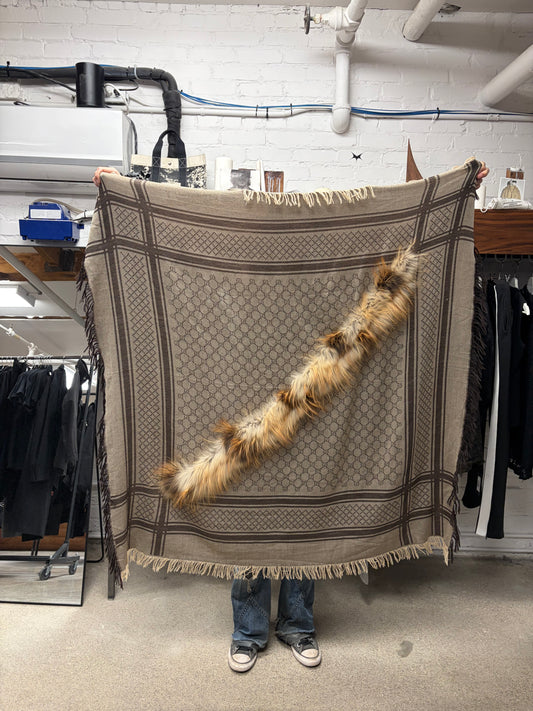2000s Gucci Genuine Fox Fur Trim GG Monogram Leather Scarf