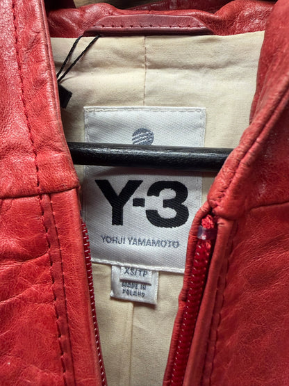 Y-3 by Yohji Yamamoto Glossy Red Calfskin Leather Zip-Up Hoodie