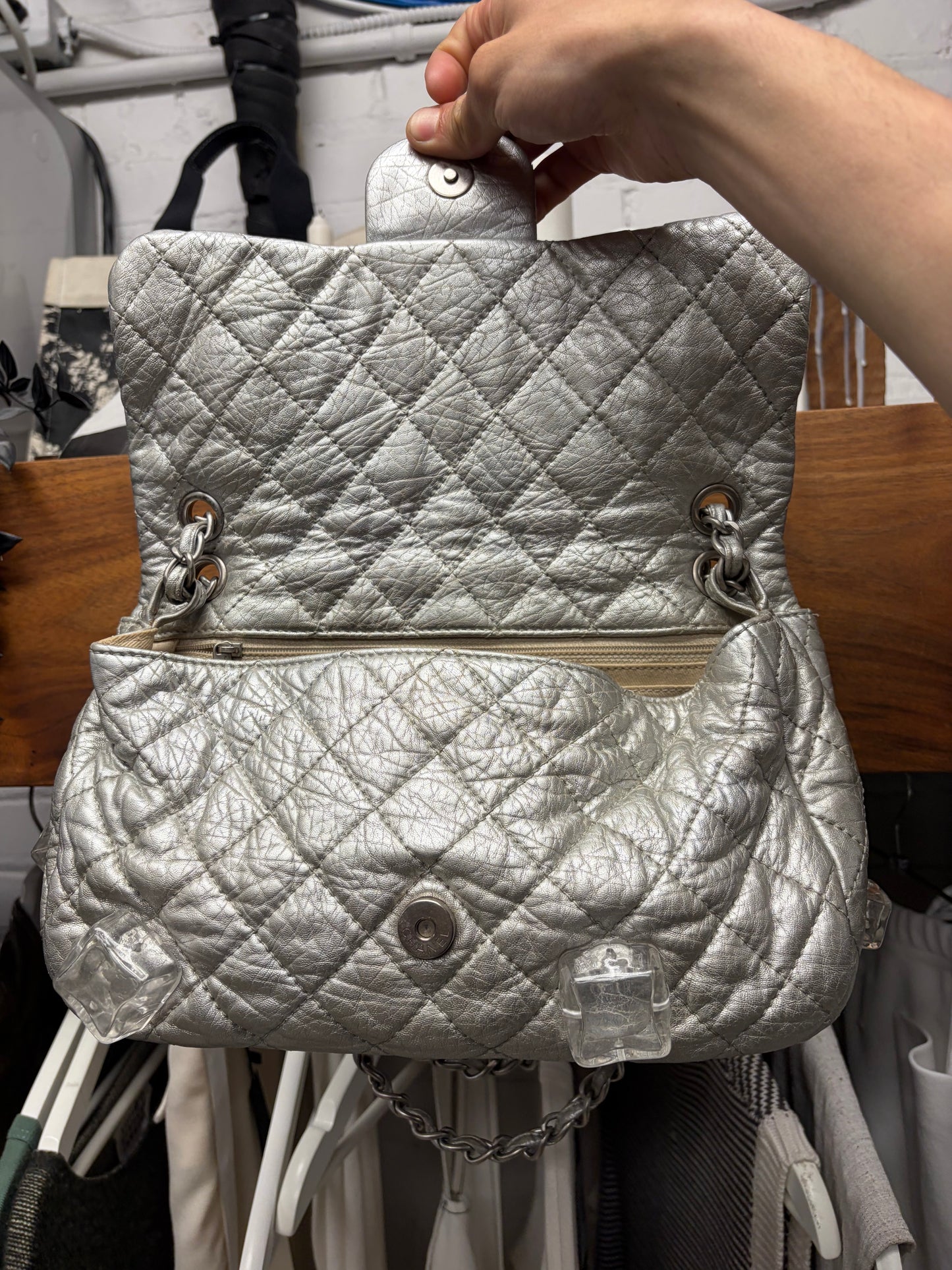 2011 Chanel ‘Ice Cube’ Silver Medium Top Flap Leather Bag