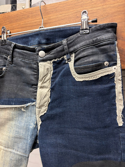 SS2019 Rick Owens ‘Babel’ Reconstructed Black Wax Cutoff Denim Shorts