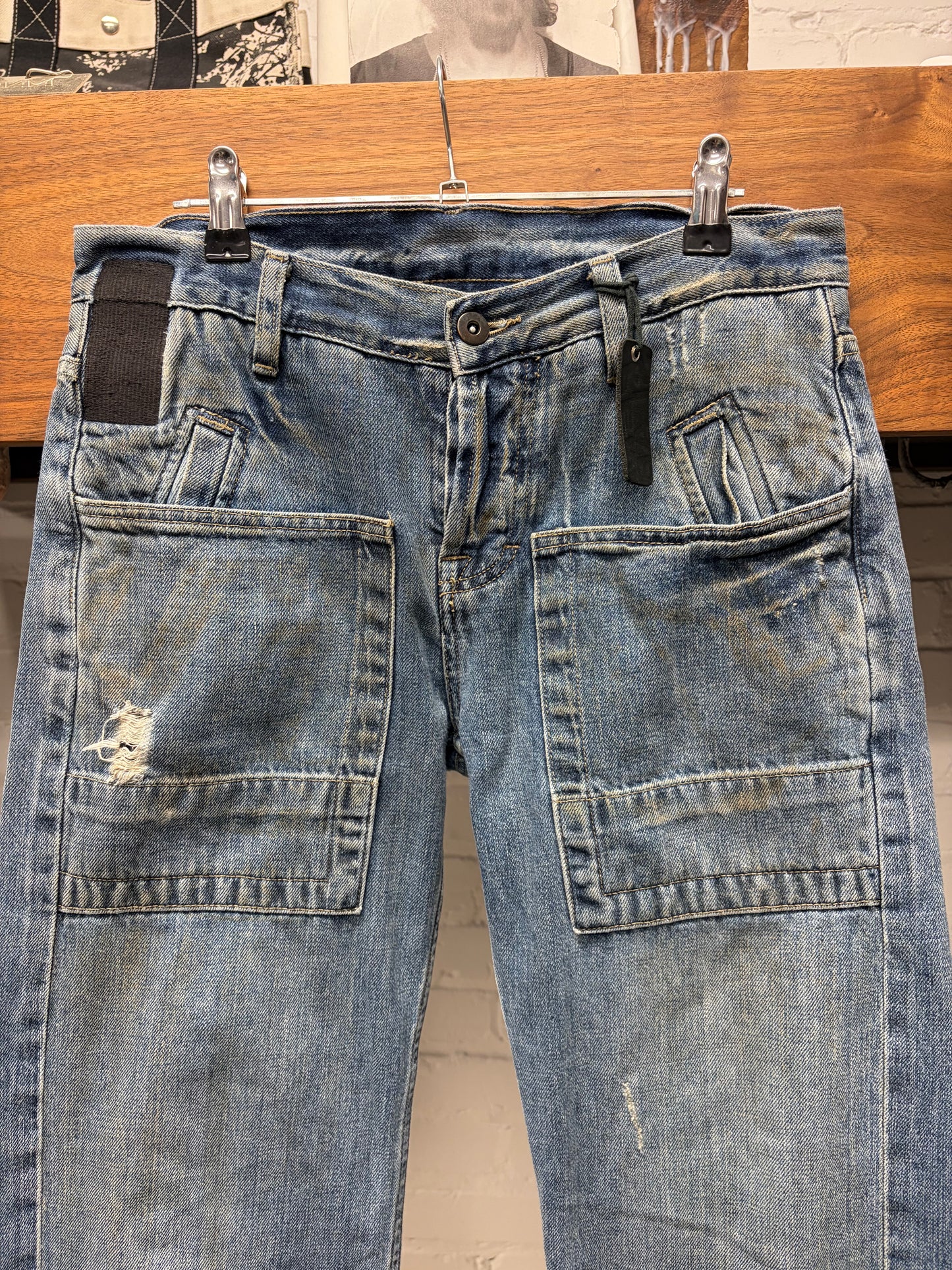 Early 2000s Rick Owens ‘Slab’ Carpenter Pocket Dirt Washed Blue Denim