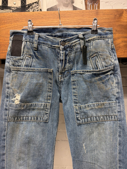Early 2000s Rick Owens ‘Slab’ Carpenter Pocket Dirt Washed Blue Denim