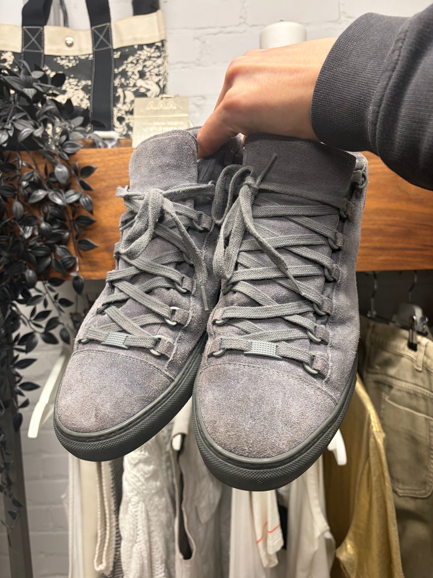 Balenciaga ‘Arena’ Grey Suede High Top Sneakers
