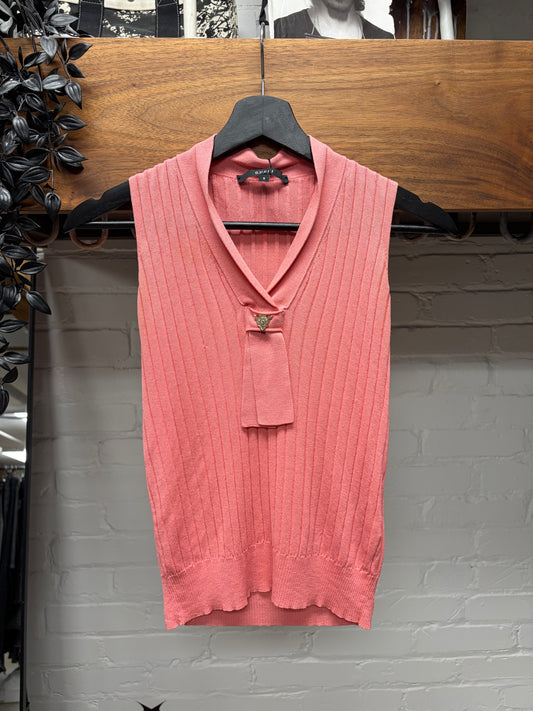 Vintage Gucci Pink Ribbed Knit Sleeveless Sweater with Silver Crest Placket