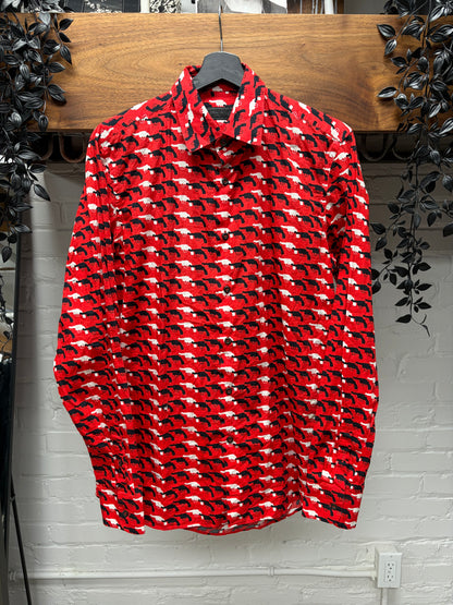 AW2012 Prada ‘Gun Print’ Red Pistol Monogram Button Up Shirt