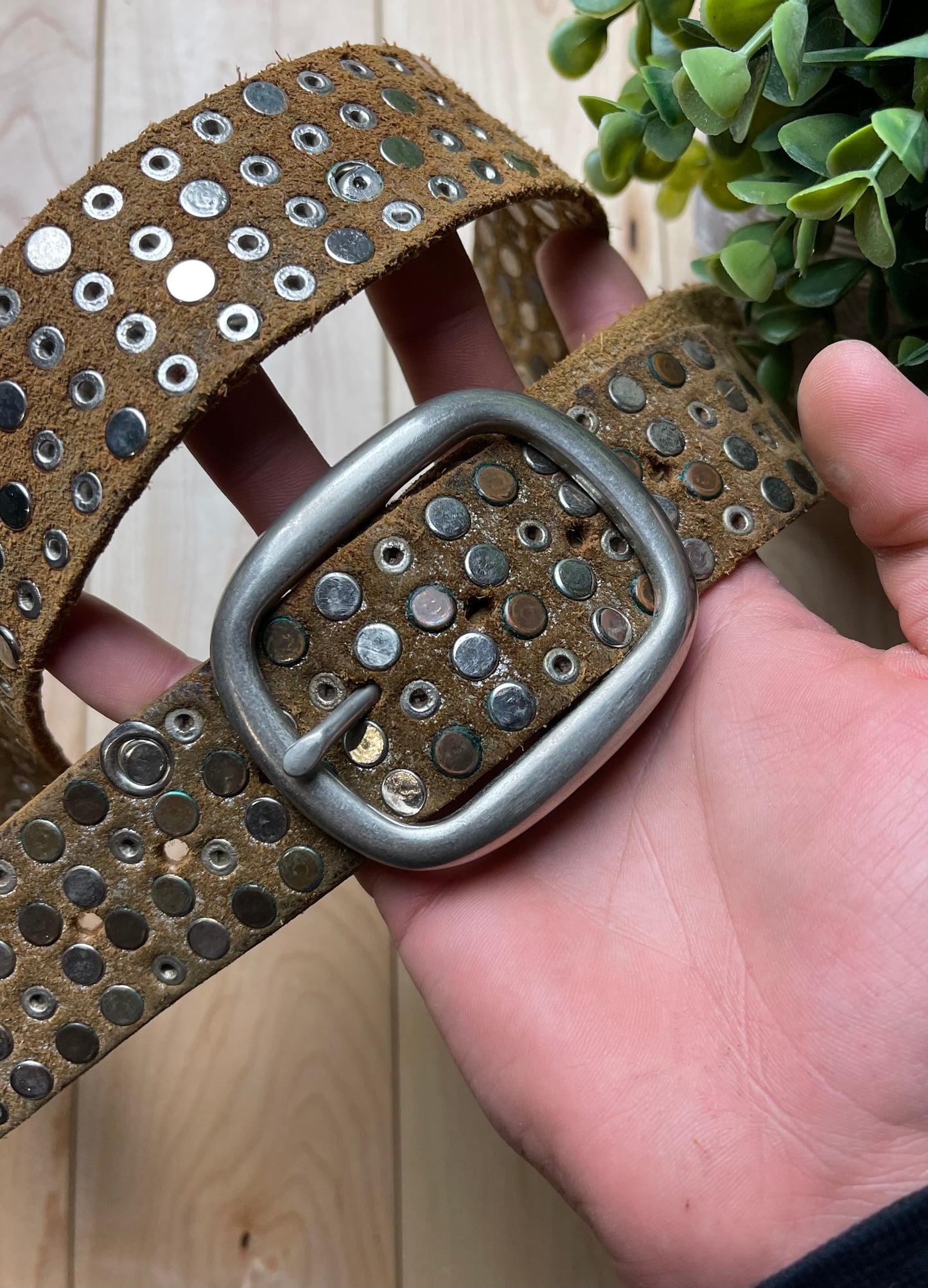 2000s Marithe Francois Girbaud Studded Brown Leather Belt