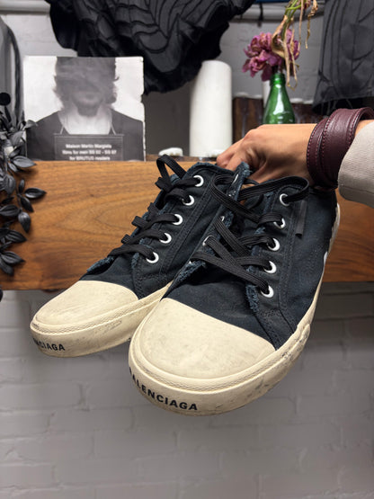 Balenciaga ‘Paris’ Graffiti Black Distressed Canvas Low Top Sneakers