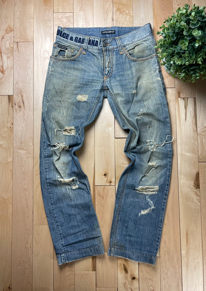 Dolce & Gabbana Light Wash ‘Peace’ Logo Denim