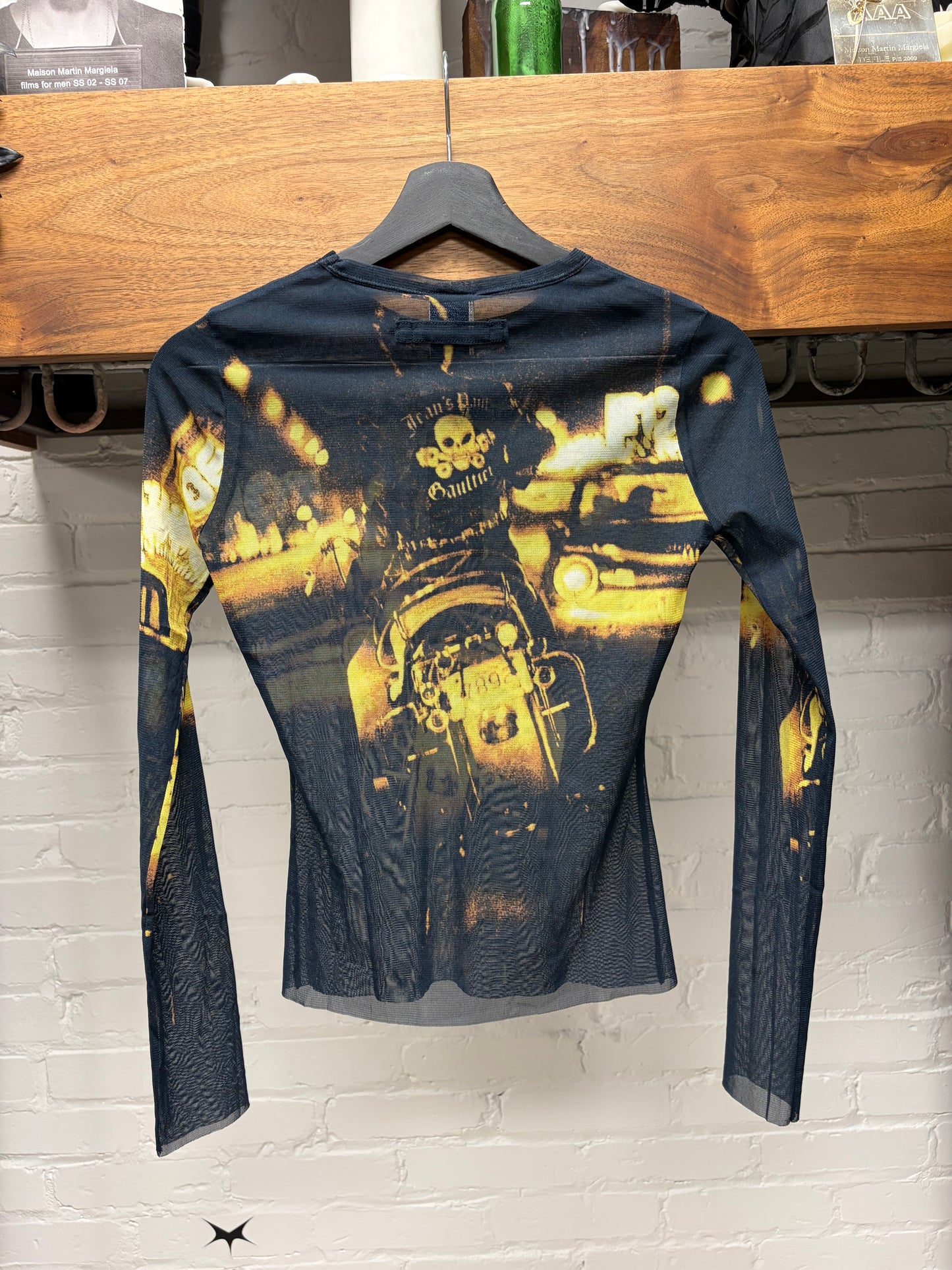 AW2003 Jean Paul Gaultier ‘Outlaws Territory’ Biker Graphic Mesh Long Sleeve Shirt