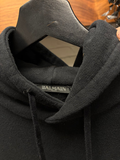 Balmain Classic Black Cotton ‘Side-Zip’ Pullover Hoodie
