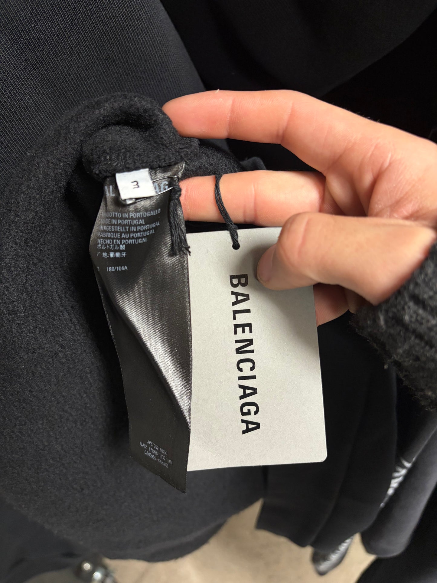 2021 Balenciaga Distressed Cotton ‘Paris’ Black/Orange Logo Hoodie