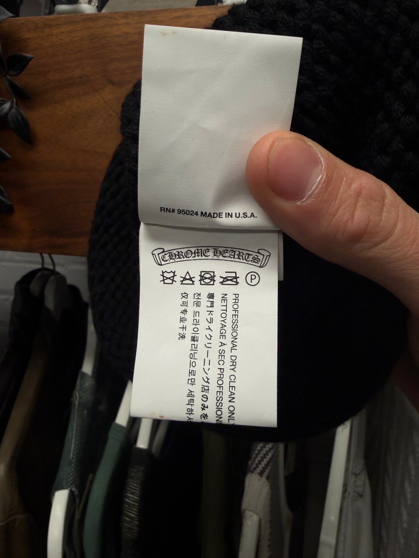 Chrome Hearts Cashmere Black Leather Cross Patch Beanie