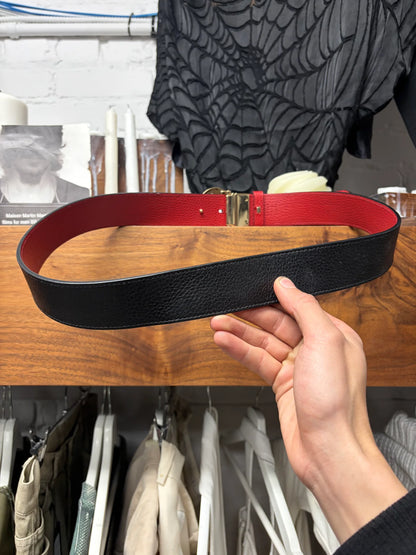 Gucci Pebbled Calfskin ‘1973 Logo’ Reversible Red/Black Leather Belt