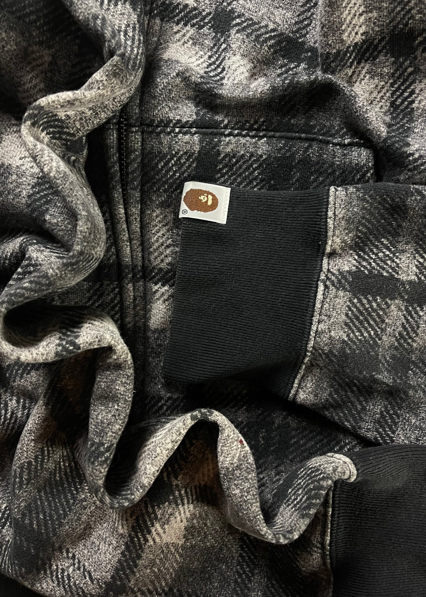 Bape Full Zip Plaid Grey/Black Hoodie